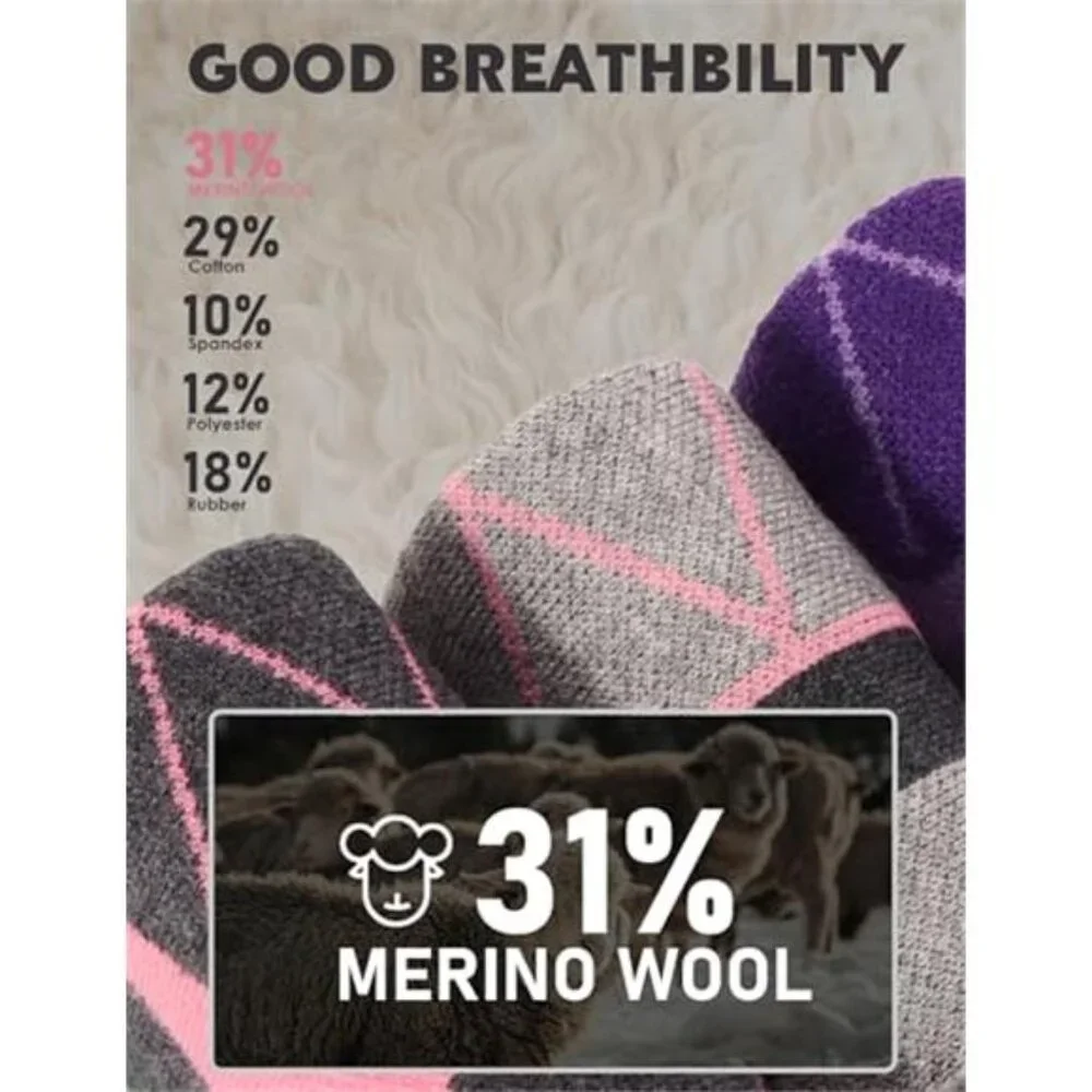 3 Pairs Unisex Merino Wool Ski Socks Thermal Winter Knee High Socks